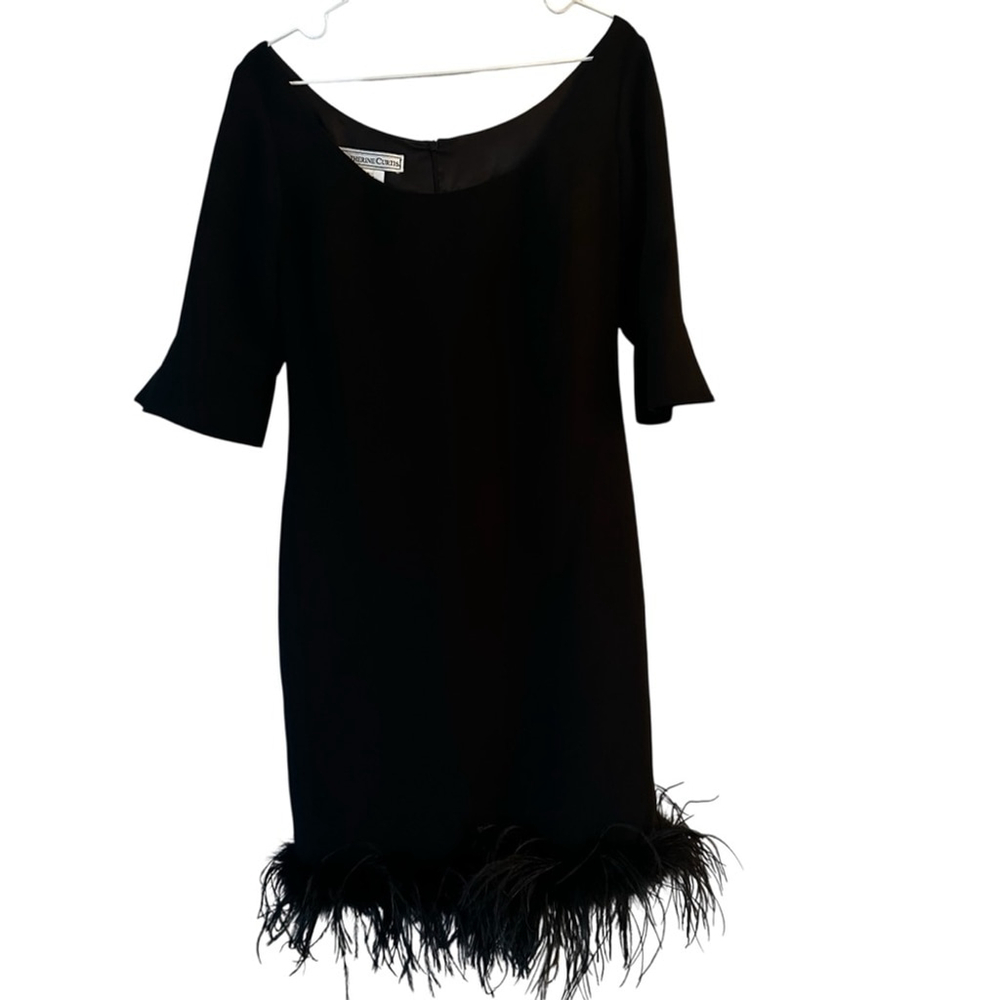 CATHERINE CURTIS Cocktail Evening Dress w/ Feather Trim MADE IN CANADA sz 10